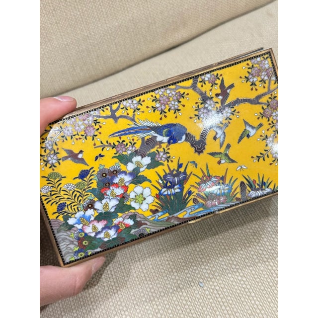 Japanese Cloisonne Enamel Bird and Floral Trinket Box Signed Inaba, Meiji For Sale - Image 11 of 15