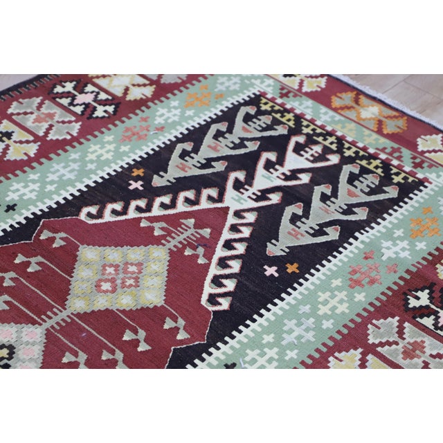 1980s Mid-Century Burgundy Flamestich Kilim Rug For Sale - Image 9 of 13