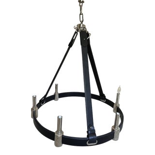 Ralph Lauren Riley Black Leather Chandelier, Large For Sale