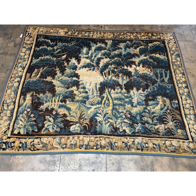Baroque 17th Century Flemish Verdure Tapestry Landscape With Woodland Scene, Circa 1600s For Sale - Image 3 of 9