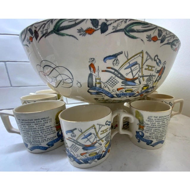 Late 19th Century Late 19th Century Burgess & Leigh Farmers Arms 12" Punch Bowl, 8 cups , God Speed The Plough For Sale - Image 5 of 18