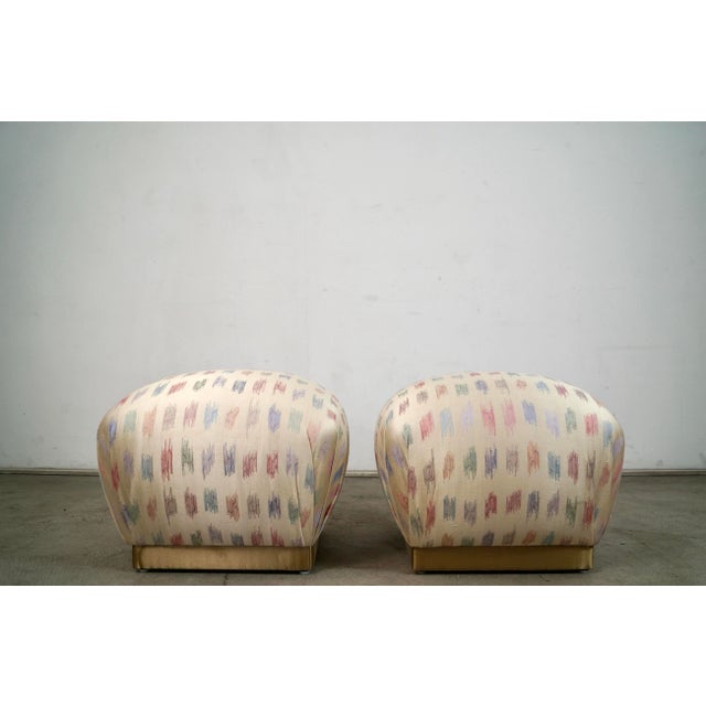 Mid-Century Modern 1970’s Hollywood Regency Marge Carson Style Poufs Stools in Silk - A Pair For Sale - Image 3 of 12