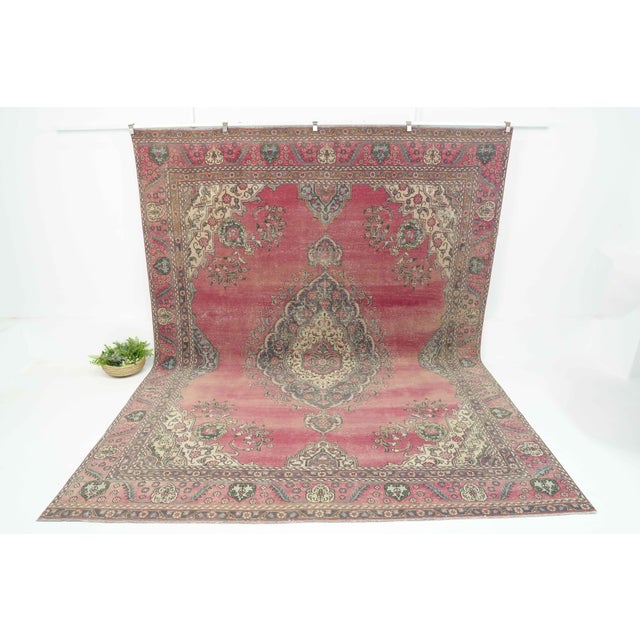 1970s Vintage Persian Handmade Wool 9x12 Pink Area Rug For Sale - Image 11 of 11