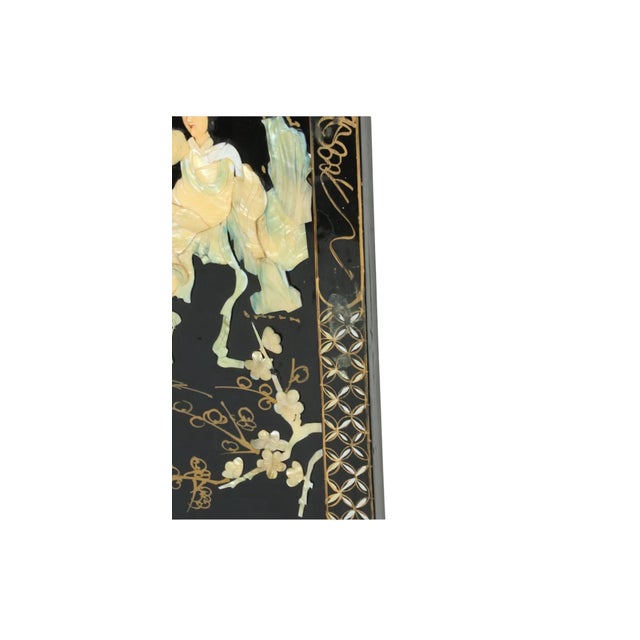 Black Vintage Chinese Screen With Mother Pearl Detail For Sale - Image 8 of 12