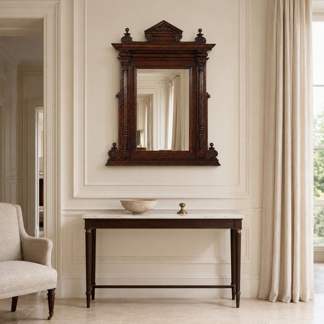 Italian Carved Walnut Dressing Cabinet with Mirror and Marble Top, 19th Century, Set of 2 For Sale - Image 13 of 15