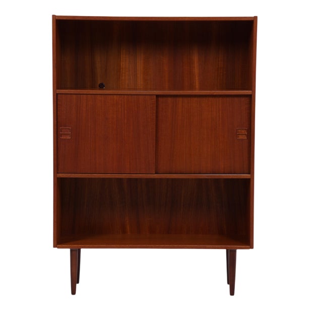 Mid-Century Danish Teak Bookcase with Sliding Doors, 1960s For Sale
