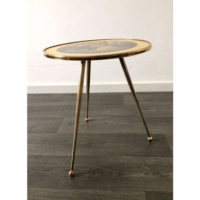 Copper Italian Brass Tripod Side Table with Printed Top, 1950s For Sale - Image 8 of 13