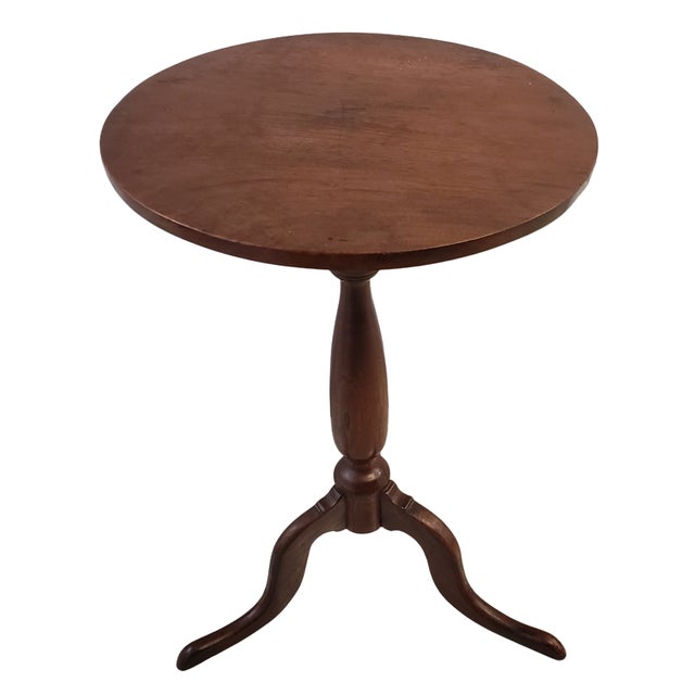 Mid 18th Century Antique American Solid Walnut Candle Stand or Accent Table, Turned Pedestal Tripod Base, C. 1845 For Sale - Image 5 of 7