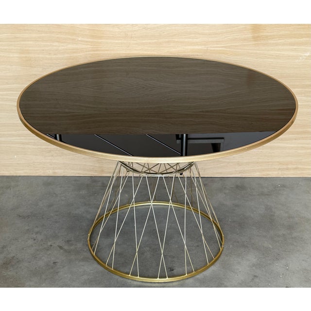 Mid Century Modern Gilded Allure Style Round Dining Table with Black Glass For Sale - Image 18 of 18