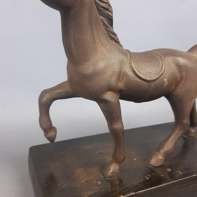 Vintage Cast Iron Horse Sculpture on Wooden Base, 1950s For Sale - Image 10 of 16