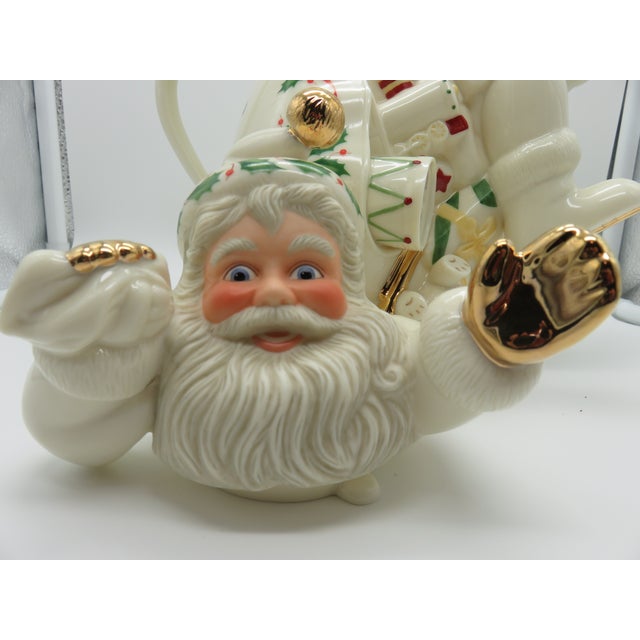 Vintage 1999 Lenox Holiday Collection Christmas Ice Skating Santa Porcelain Tea Pot For Sale - Image 9 of 10