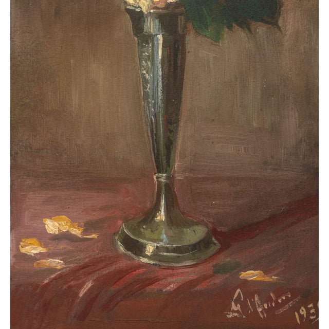 Illegibly Signed Still Life of Roses Oil, 1930 For Sale - Image 4 of 7