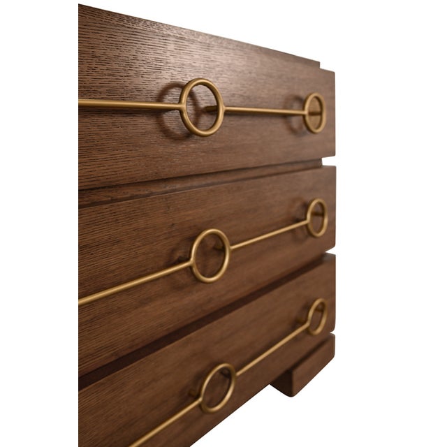 Worlds Away Matthew Izzo Home Roderick Provincial Brown Oak Three Drawer Chest With Brass Accents For Sale - Image 4 of 7
