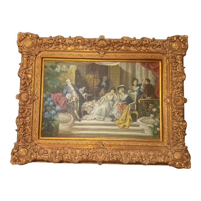 Old World Painting of Friends Gathering For Sale