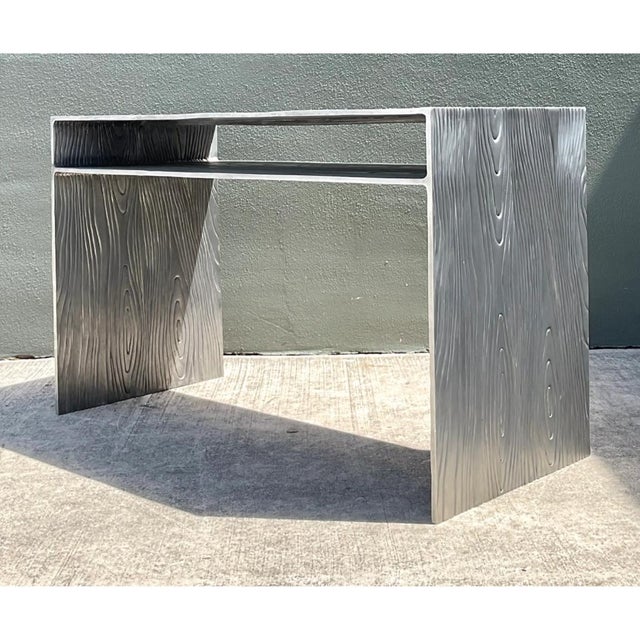 Vintage Wood Grain Metal Console Table For Sale - Image 10 of 12
