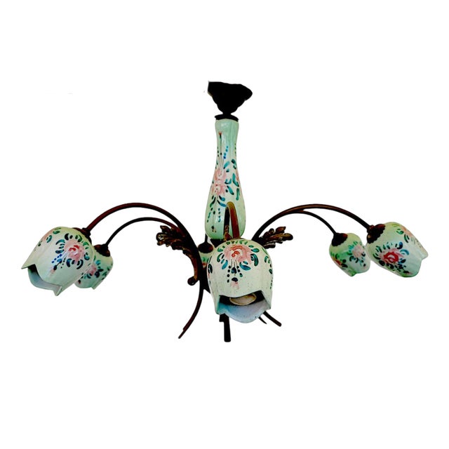 Chandelier in Hand Painted Ceramic and Metal For Sale