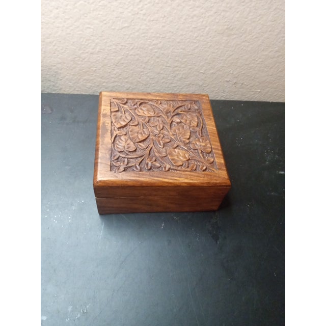 1970s Gorgeous Carved Sheesham (Rosewood) Tree of Life Trinket Box From India For Sale - Image 4 of 6