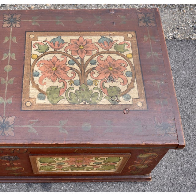 Burgundy Late 19th Century Pine Trunk or Blanket Chest in Original Decorative Paint For Sale - Image 8 of 12