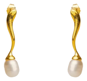 Wave Gold Vermeil Pearl Drop Statement Earrings, A Pair