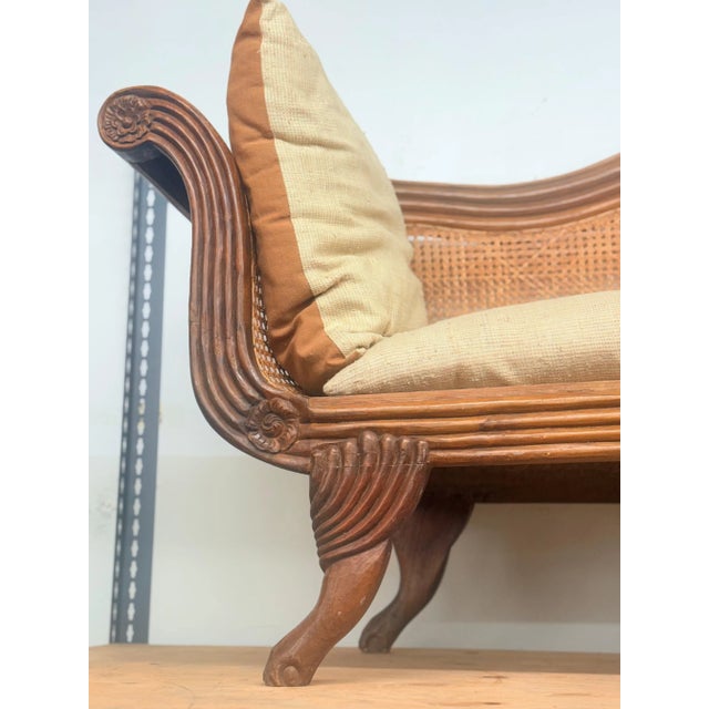 Bauer Late 20th Century Madura Sofa — Attributed to Bauer International, Carved Mahogany & Cane Rattan For Sale - Image 4 of 7