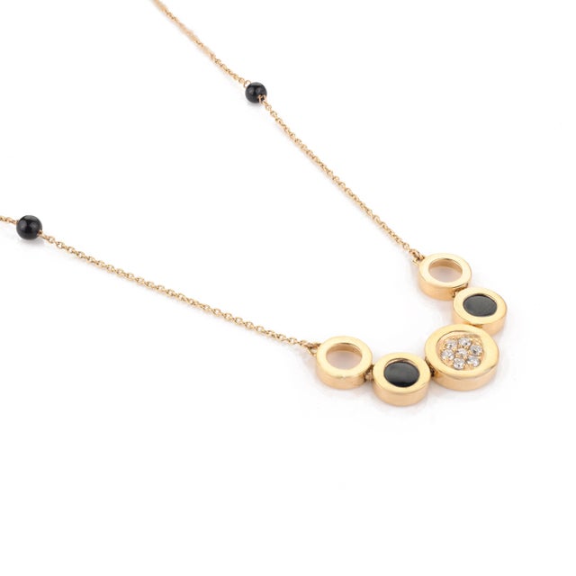 Not Yet Made - Made To Order Unique Black Onyx and Diamond Chain Necklaces in 14k Solid Yellow Gold For Sale - Image 5 of 8