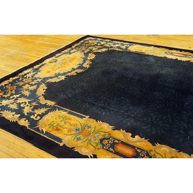 1920s 1920s Blue Navy Traditional Antique Chinese Art Deco Carpet 9'6" X 13'2" Knotted Wool Rug For Sale - Image 5 of 11