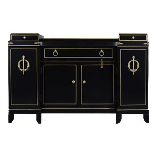 Vintage Art Deco Gold Trim & Torchiere Decorated Sideboard - Newly Painted For Sale