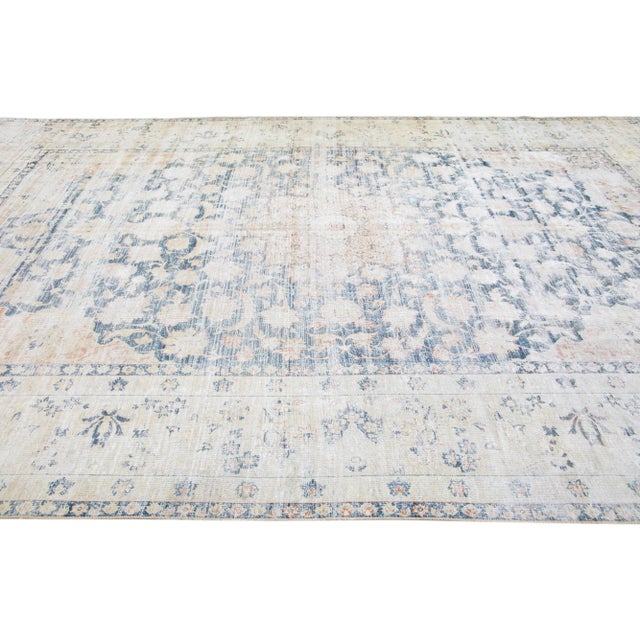 1920s Blue Vintage Persian Tabriz Handmade Wool Rug With Medallion Motif For Sale - Image 5 of 7