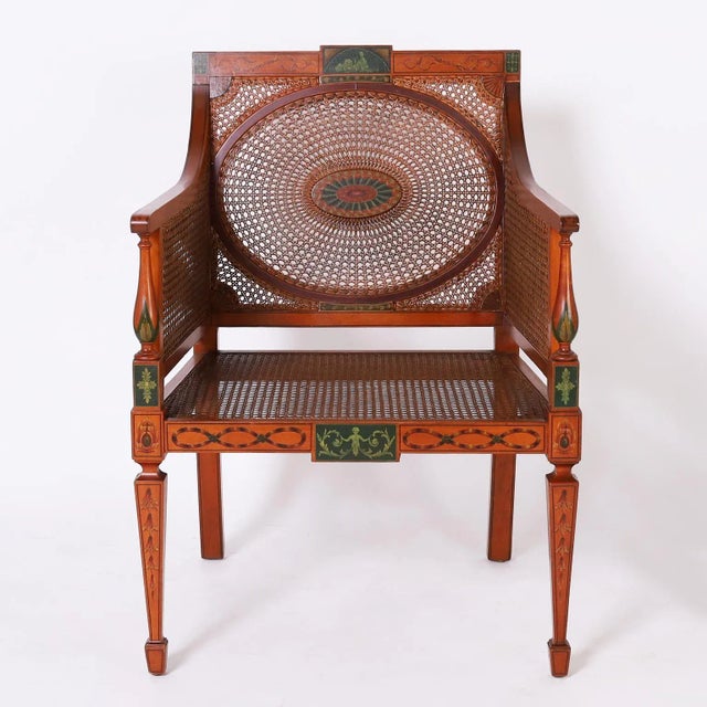 Six Neoclassic Caned and Decorated Adam Style Dining Chairs For Sale - Image 4 of 13