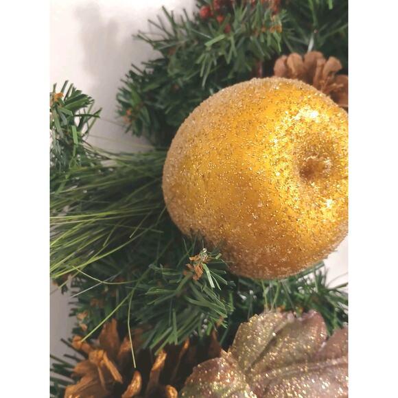 Partridge in Pear Tree Winter Door Wreath Realistic Holiday Crystal Fruit Apple For Sale - Image 11 of 16