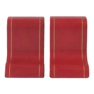 Italian Red Leather and Gold Bookends - a Pair For Sale