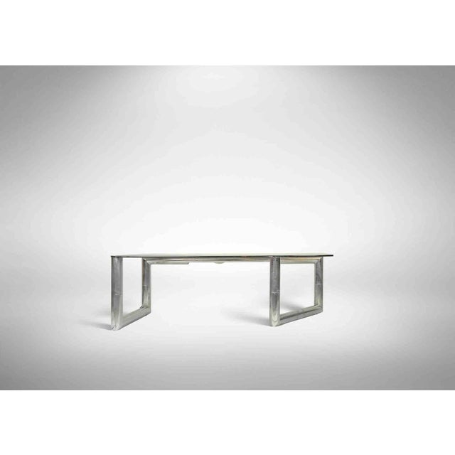 Vintage Adjustable Illuminated Table, Italian Manufacture, 1970s. Chromed metal and smoked glass table. Crystal above 80 x...