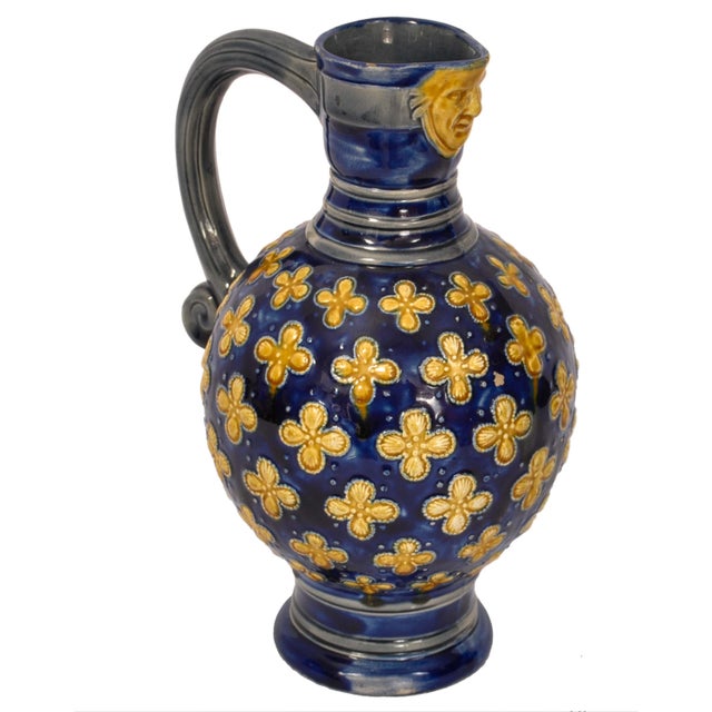 Antique English Minton Majolica Pottery Blue Pottery Beer Jug Pitcher 1870 For Sale In Portland, OR - Image 6 of 12