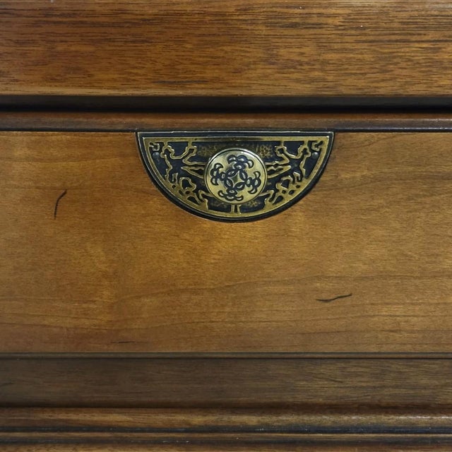 1960s Century Furniture Asian Modern Fruitwood Credenza With Brass Hardware For Sale In Raleigh - Image 6 of 10
