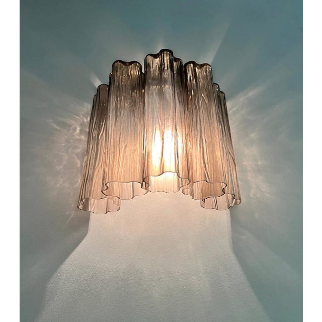 Glass Smoked Murano Glass 5-Tube Wall Sconces, 1990s, Set of 2 For Sale - Image 7 of 17