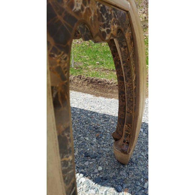 Attr. Maitland Smith Mid Century Modern Goat Skin Console Table With Inlaid Stone and Brass For Sale In Boston - Image 6 of 9