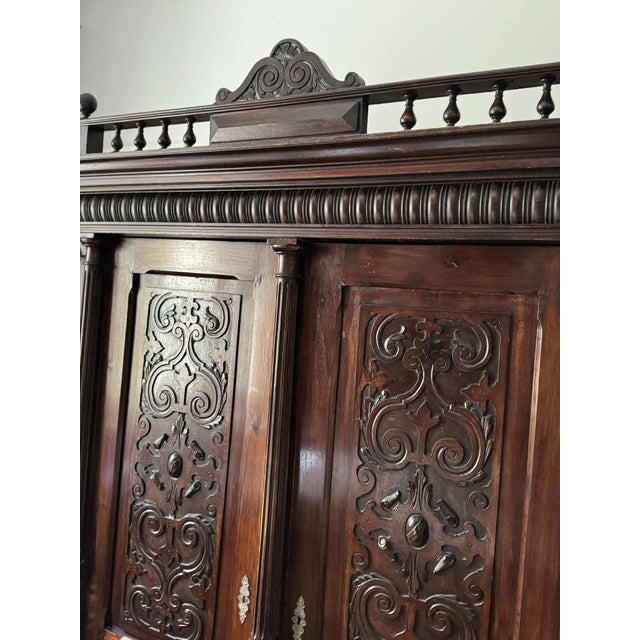 Antique Style Baroque Revival Carved Oak Wardrobe For Sale - Image 5 of 7