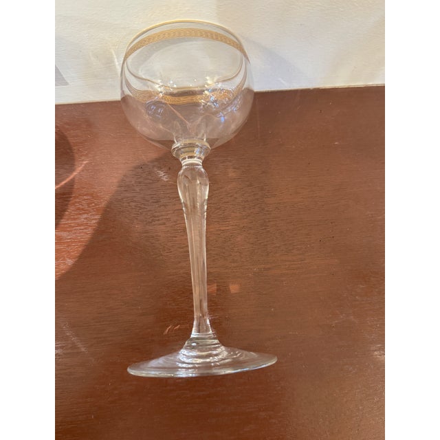 Metal Vintage Italian Gold Rimmed Handblown Coupe Glasses For Sale - Image 7 of 7