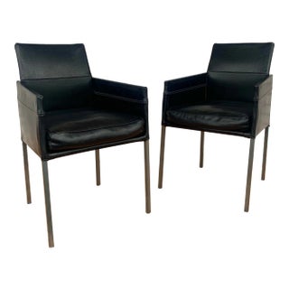 Karl Friedrich Forster Black Leather Arm Chairs - a Pair For Sale