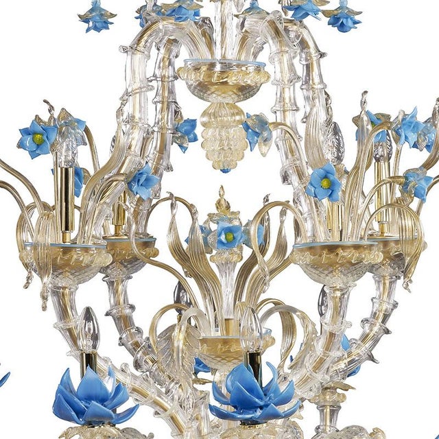 Rezzonico Style Murano Glass Chandelier with Blue Flowers For Sale - Image 4 of 12