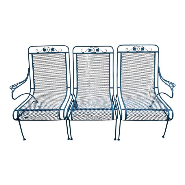 American Woodard Briarwood Wrought Iron Three Piece Garden Bench Excellent Condition For Sale - Image 3 of 11