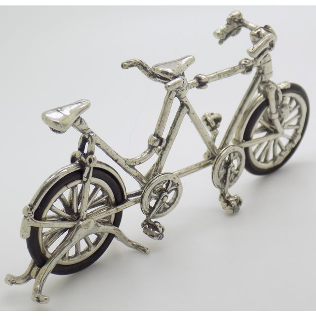 Vintage Italian Handmade Genuine Silver & Rubber Wheels Large Tandem Bicycle Miniature Figurine Made in Arezzo Tuscany For Sale - Image 6 of 10