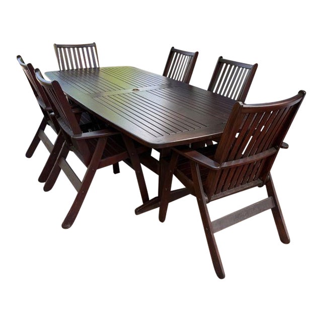 Jensen Outdoor Dining Set With Umbrella For Sale