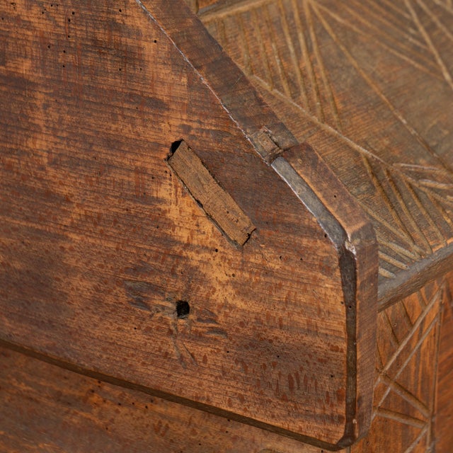 19th Century Large Rustic Oak Dome Top Trunk With Carved Details For Sale - Image 13 of 18