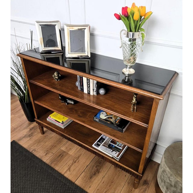 Mid-Century Italian Walnut and Burl Wood Three-Shelf Open Bookcase, 1950s For Sale - Image 3 of 9