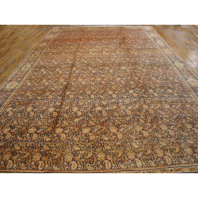 Persian 1900s Blue Navy Foliate Antique Persian Senneh Rug 12'0" X 22'6" Handknotted Wool Carpet For Sale - Image 3 of 6