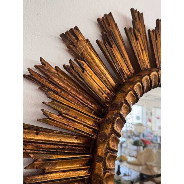 Mid-Century Baroque Italian Sunburst Giltwood Wall Mirror, 1940s For Sale - Image 11 of 18