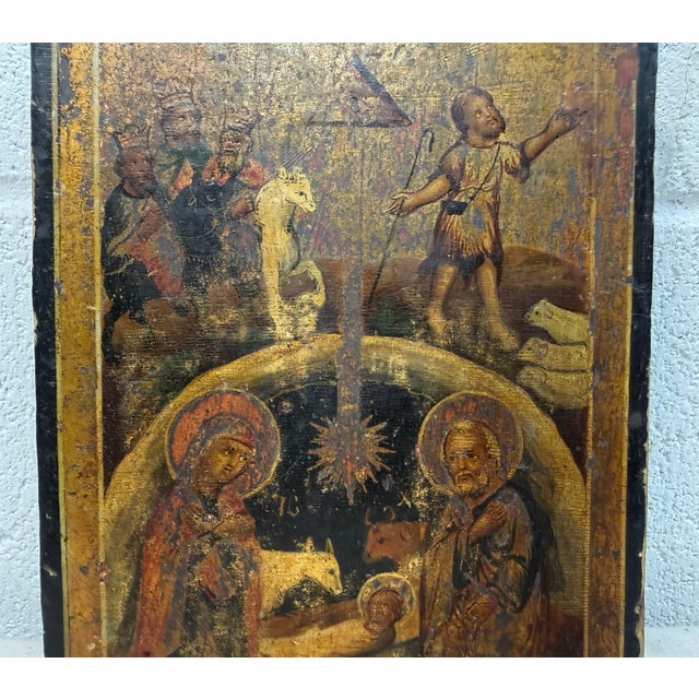 Figurative Antique Early 19th Century Russian Icon Nativity of Jesus Christ Oil Painting For Sale - Image 3 of 11
