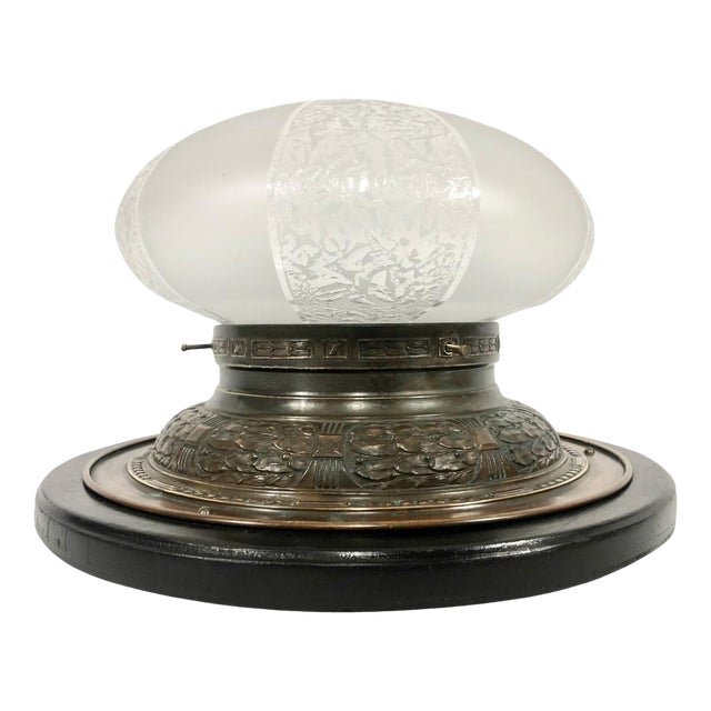 Art Nouveau Brass & Crystal Glass Ceiling Lamp, 1910s For Sale