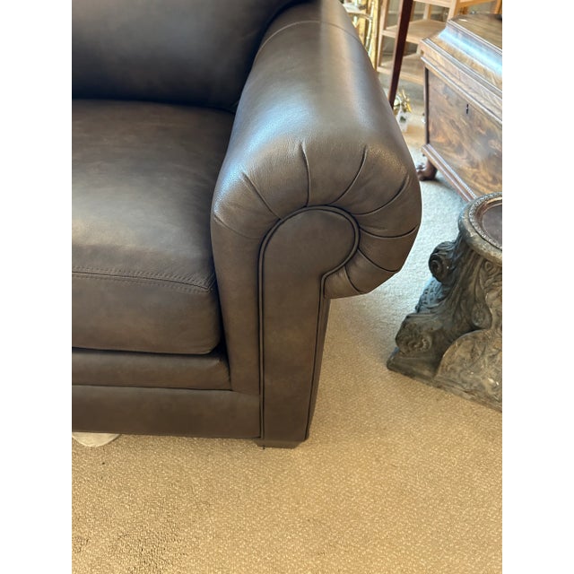English Large Brown Leather Ethan Allen Club Chairs-a Pair For Sale - Image 3 of 10